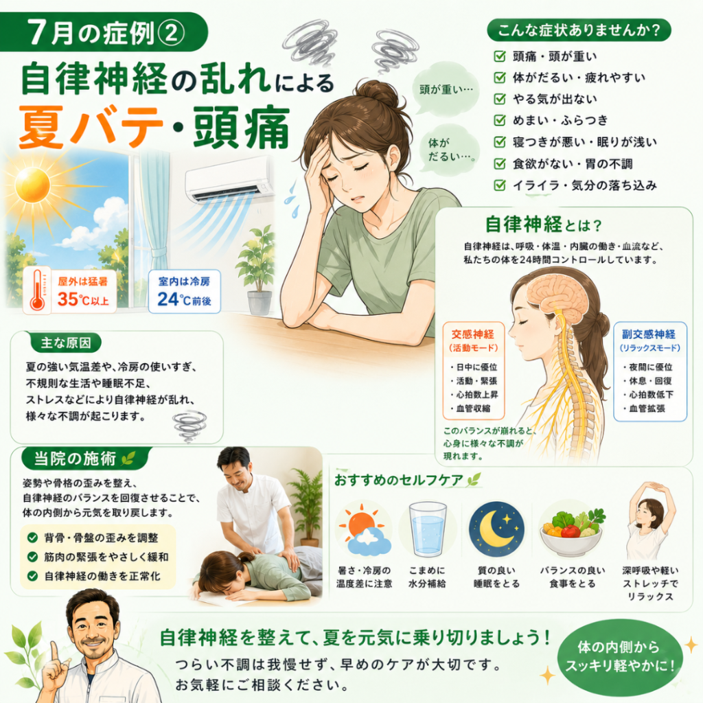 夏バテ・頭痛は自律神経の乱れが原因？冷房病・寒暖差を根本改善｜渋川整骨院