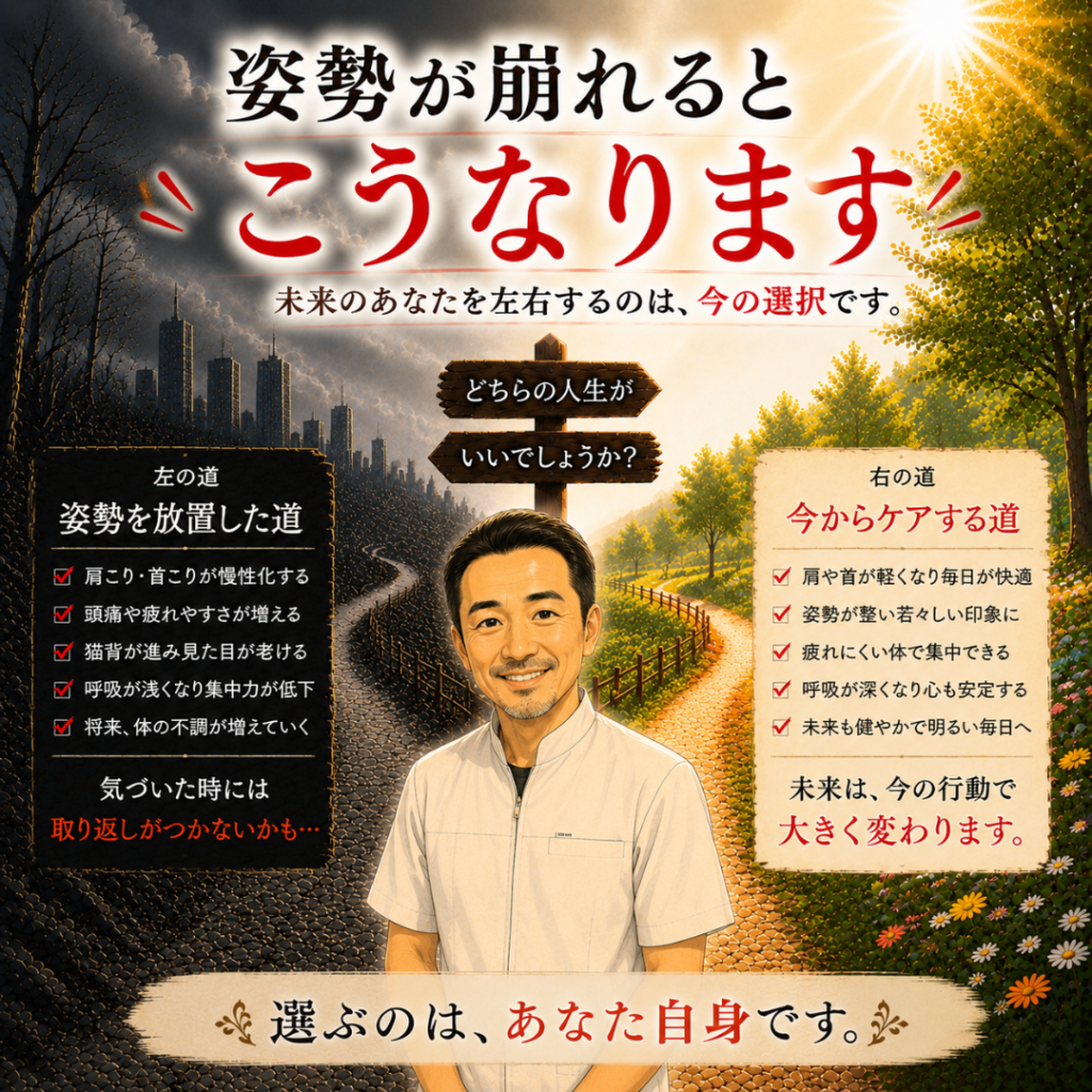姿勢が崩れるとどうなる?猫背や慢性的な不調を根本から変える正しい選択|渋川整骨院