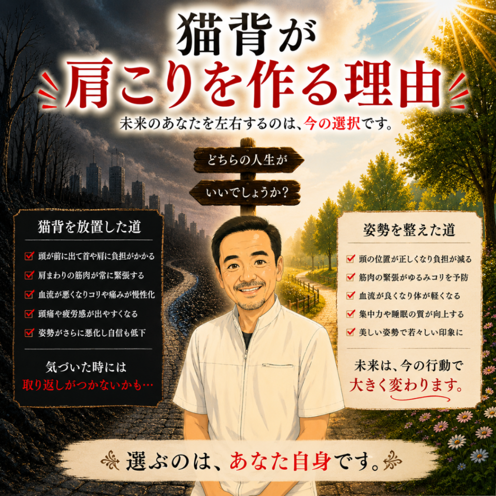 猫背が肩こりを作る理由とは？骨格を整えて頭痛や睡眠を改善する選択｜渋川整骨院