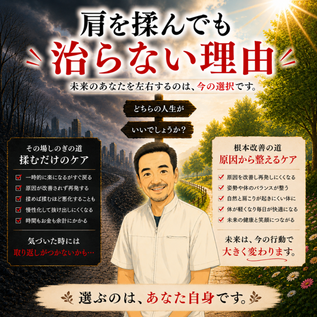 肩を揉んでも治らないのはなぜ？その場しのぎを卒業する根本原因ケア｜渋川整骨院