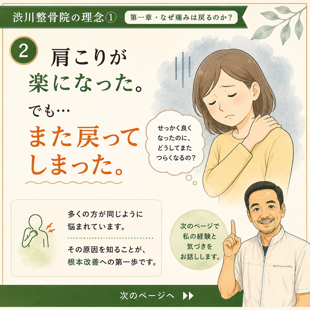 第一章② 肩こりが楽になったのにまた戻ってしまう 渋川整骨院