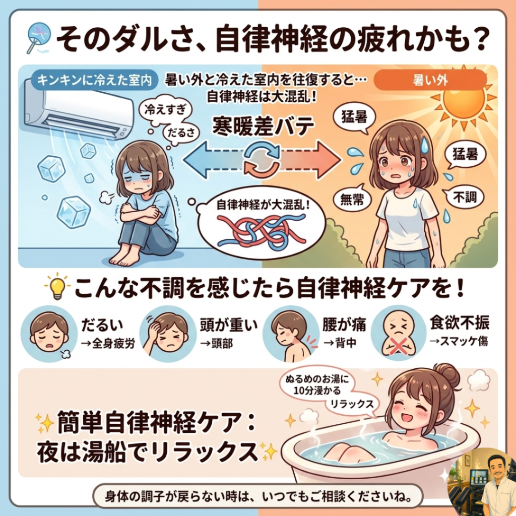 夏の寒暖差バテ・だるさを解消!自律神経を整える簡単入浴ケア渋川整骨院