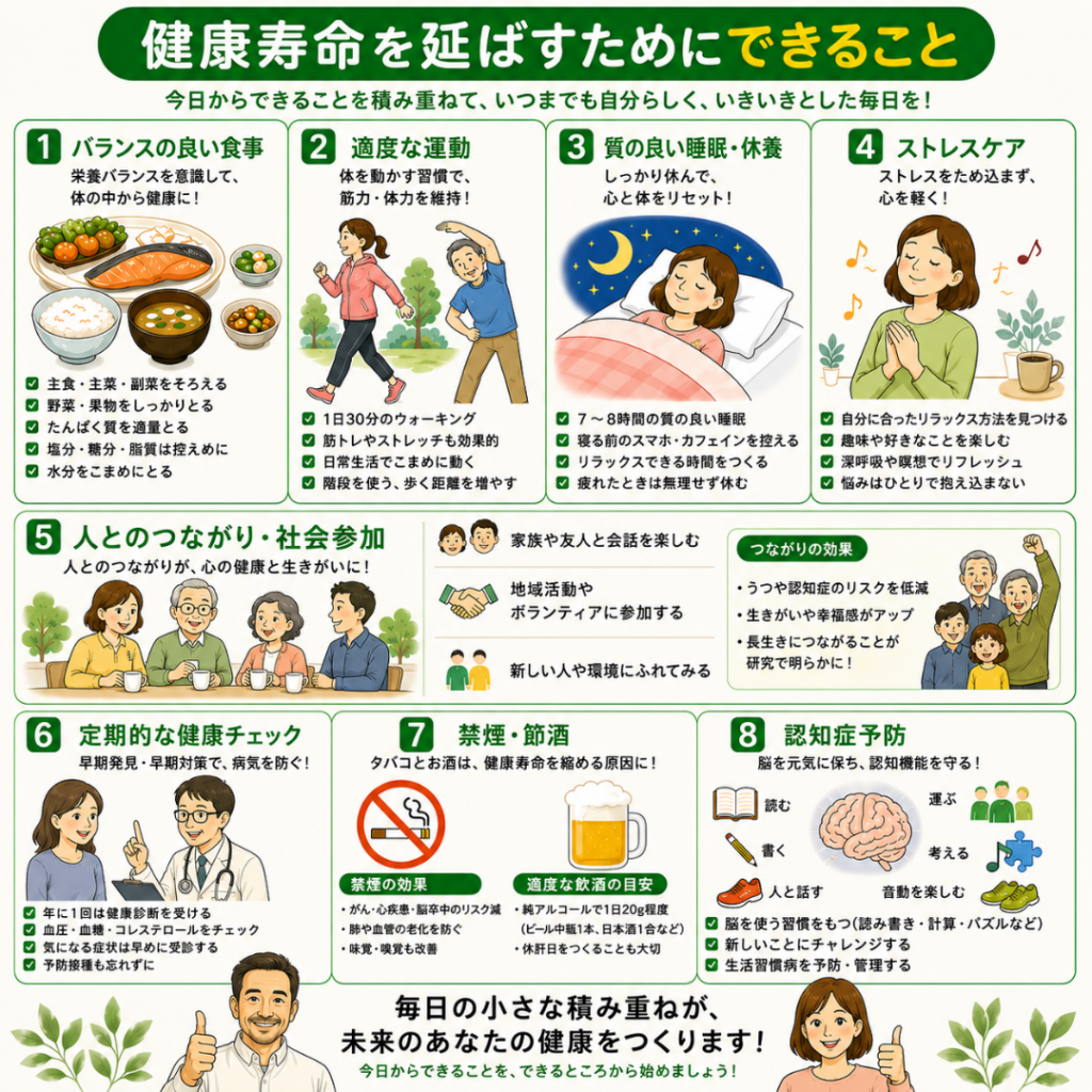 人生100年時代を豊かに生きるカギ!「健康寿命」を延ばす8つの生活習慣とは? | 大田区千鳥町の渋川整骨院