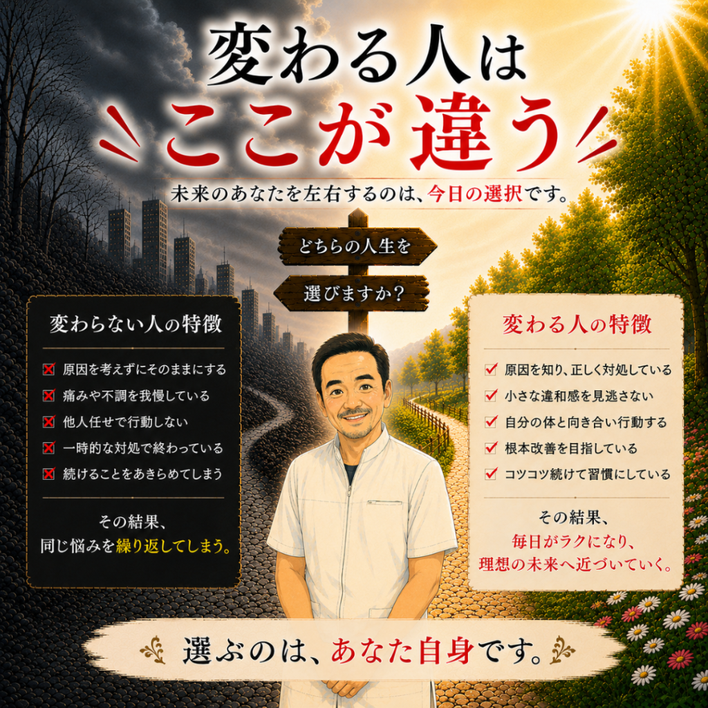 【変わる人はここが違う】何度も繰り返す痛みを断ち切る根本改善の選択｜渋川整骨院