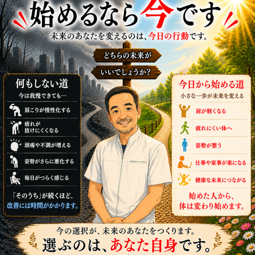 【始めるなら今】後回しにするほど長引く肩こり・不調を根本から変える骨格整体｜渋川整骨院
