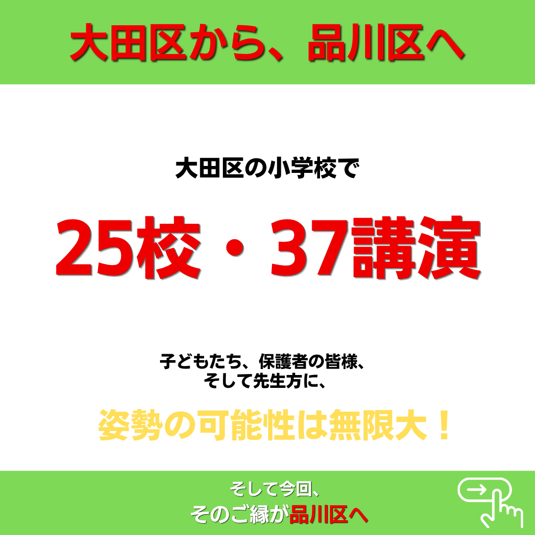 大田区の小学校25校37講演で姿勢の大切さを伝えてきた実績
