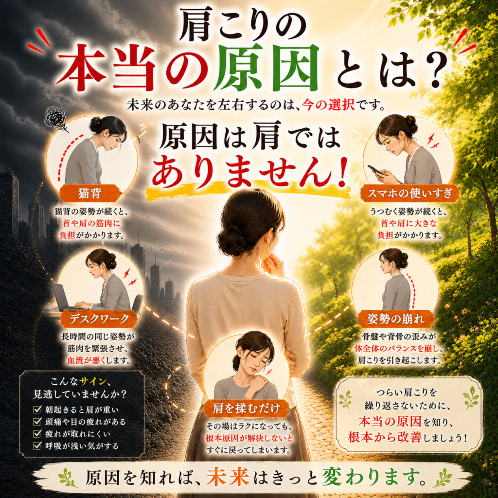 【本当の原因】肩こりは揉んでも治らない?骨格と姿勢から紐解く根本改善|渋川整骨院