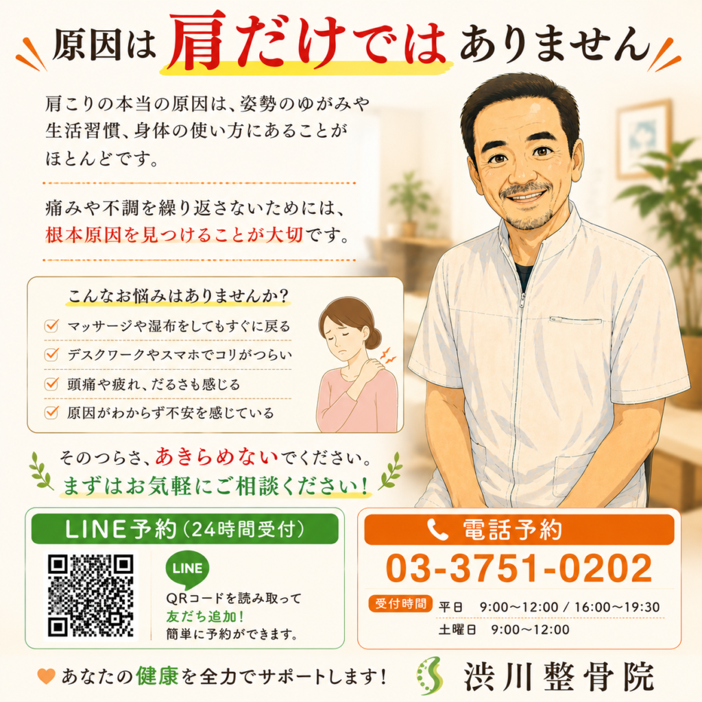 【本当の原因】肩こりは揉んでも治らない?骨格と姿勢から紐解く根本改善|渋川整骨院